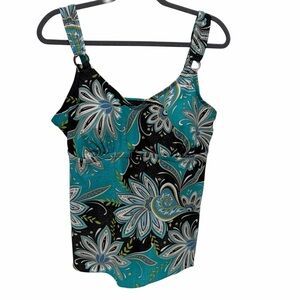 Turquoise & Black Floral Tankini Top - NWOT- 16W